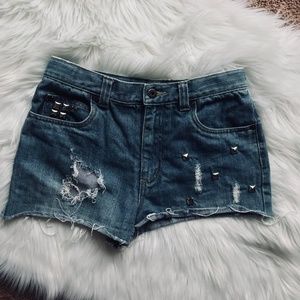 Studded Cut Off  Ripped Jean Shortie Shorts